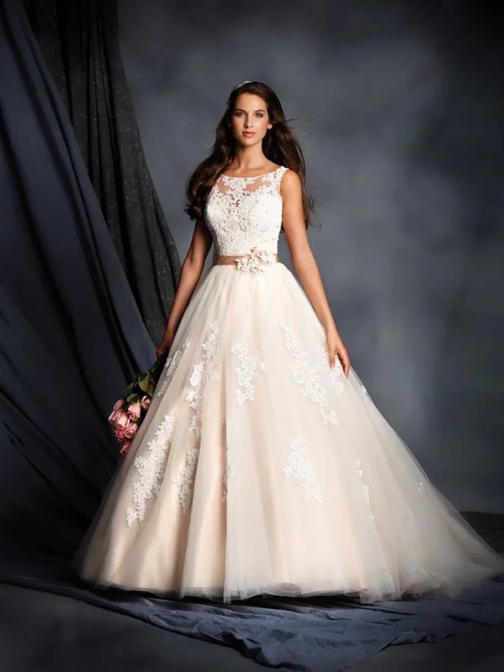 NWT Alfred Angelo Ivory Lace Tulle Illusion Bodice Bridal Wedding Gown Dress 26W